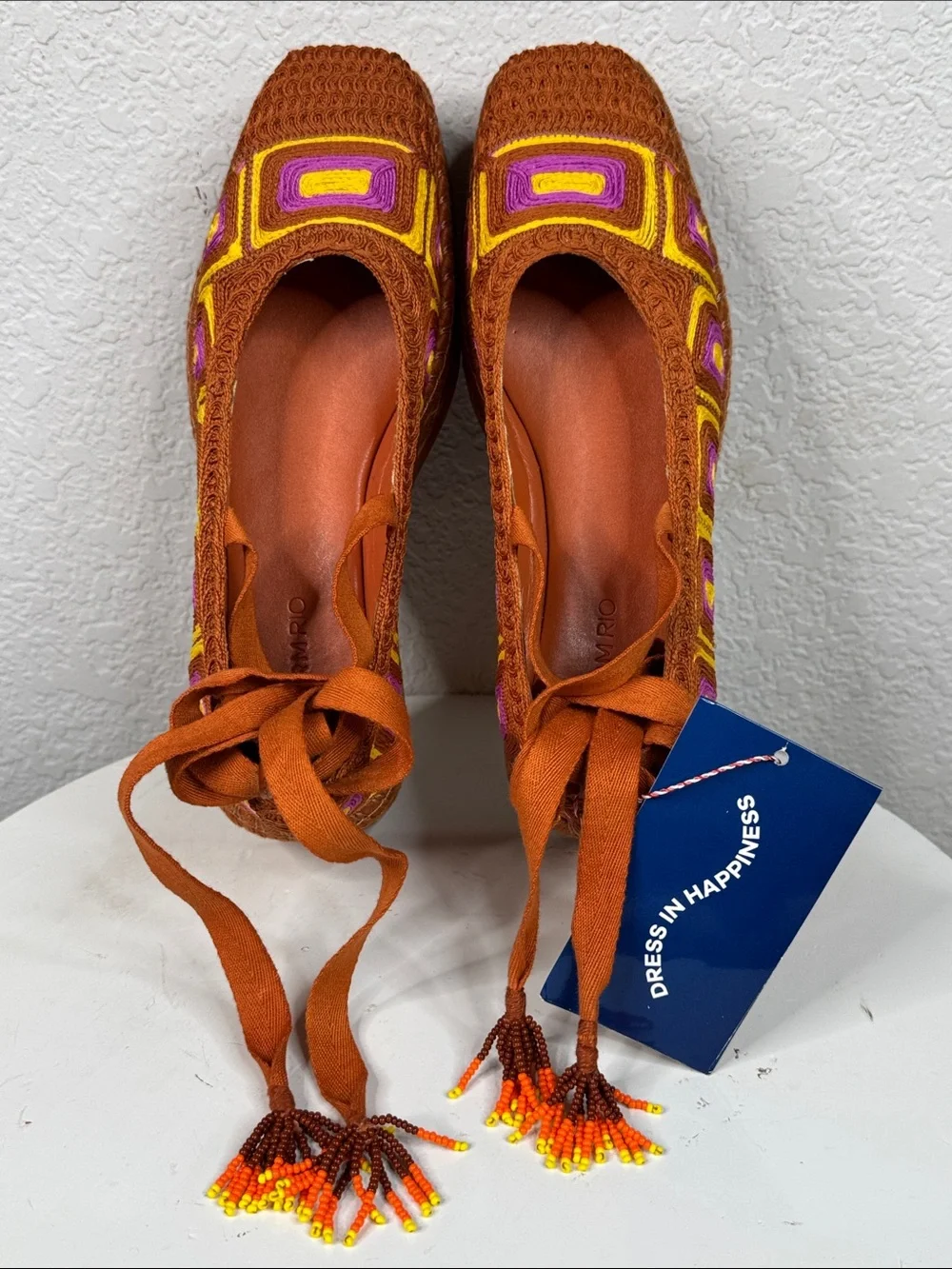 FARM RIO RUST ESPADRILLE FLATFORM EMBROIDERED LACE UP PLATFORM SHOES NWT SIZE 8